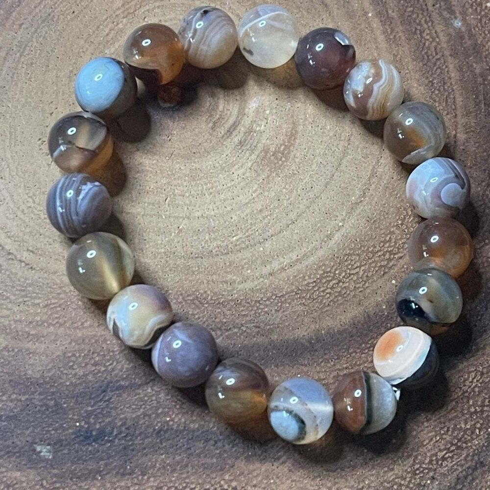 Botswana Agate beaded 10mm beads stretch bracelet striped natural handmade new
